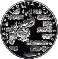 obverse of 20 Złotych - Warsaw Ghetto Uprising (2008) coin with Y# 636 from Poland. Inscription: RZECZPOSPOLITA POLSKA 2008 20ZŁ