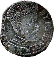 obverse of 3 Groschen - Stephen Báthory (1581 - 1586) coin with MK# 8096b from Polish–Lithuanian Commonwealth. Inscription: STEP.D.G.REX.P.D.L.