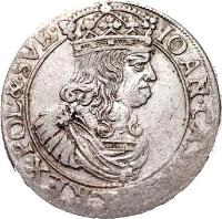 obverse of 6 Groszy - John II Casimir (1660 - 1662) coin with KM# 91 from Polish–Lithuanian Commonwealth.