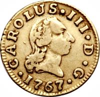 obverse of 1/2 Escudo - Carlos III (1759 - 1771) coin with KM# 389 from Spain.