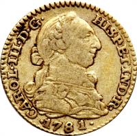 obverse of 1 Escudo - Carlos III (1772 - 1785) coin with KM# 416 from Spain.