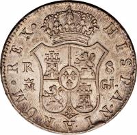 reverse of 8 Reales - Fernando VII (1810 - 1830) coin with KM# 466 from Spain.