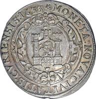 obverse of 1 Thaler - Ferdinand II (1633 - 1638) coin with KM# 233 from Swiss cantons. Inscription: MONETA:NOVA:CIVITATIS:CVRIENSIS:1633*