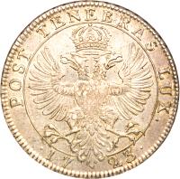 reverse of 1 Thaler (1722 - 1723) coin with KM# 69 from Swiss cantons. Inscription: POST TENEBRAS LUX · 17 23 ·