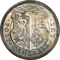 obverse of 5 Francs (1848) coin with KM# 137 from Swiss cantons. Inscription: IHS · POST · TENEBRAS · LUX ·