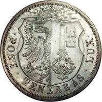 obverse of 10 Francs (1848 - 1851) coin with KM# 138 from Swiss cantons. Inscription: · POST · TENEBRAS · LUX ·