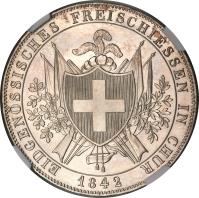 reverse of 4 Franks - Shooting Festival (1842) coin with KM# 17 from Swiss cantons. Inscription: EIDGENÖSSISCHES FREISCHIESSEN IN CHUR 1842