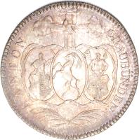 obverse of 10 Schweizer Batzen (1825) coin with KM# 12 from Swiss cantons. Inscription: KANTON	GRAUBÜNDEN