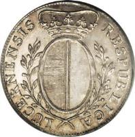 obverse of 40 Kreuzer (1796) coin with KM# 91 from Swiss cantons. Inscription: RESPUBLICA LUCERNENSIS