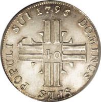 reverse of 40 Kreuzer (1796) coin with KM# 91 from Swiss cantons. Inscription: 1796 DOMINUS SPES POPULI SUI 40