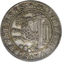 obverse of 1 Thaler (1620 - 1624) coin with KM# 25 from Swiss cantons. Inscription: :MONETA NOVA SCAFVSENSIS: 16Z0