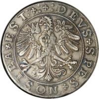 reverse of 1 Thaler (1620 - 1624) coin with KM# 25 from Swiss cantons. Inscription: :DEVS SPES NOSTRA EST: :