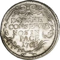 reverse of 1 Thaler (1736 - 1768) coin with KM# 150 from Swiss cantons. Inscription: DOMINE CONSERVA NOS IN PACE 1768