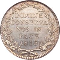 reverse of 40 Batzen (1813) coin with KM# 189 from Swiss cantons. Inscription: DOMINE CONSERVA NOS IN PACE 1813