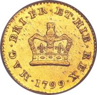 reverse of 1/3 Guinea - George III (1797 - 1800) coin with KM# 620 from United Kingdom. Inscription: MAG · BRI · FR · ET · HIB · REX · 1799 ·