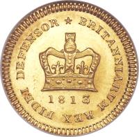 reverse of 1/3 Guinea - George III (1804 - 1813) coin with KM# 650 from United Kingdom. Inscription: BRITANNIARUM REX FIDEI DEFENSOR * 1813