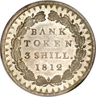 reverse of 3 Shillings - George III - Bank Token (1811 - 1812) coin with KM# Tn4 from United Kingdom. Inscription: BANK TOKEN 3 SHILL. 1812