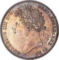 obverse of 1 Shilling - George IV (1821) coin with KM# 679 from United Kingdom. Inscription: GEORGIUS D: G: BRITANNIAR: REX F : D : B.P.