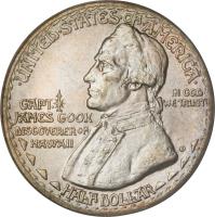 obverse of 1/2 Dollar - Hawaiian Sesquicentennial (1928) coin with KM# 163 from United States. Inscription: · UNITED · STATES · OF · AMERICA · IN GOD WE TRUST CAPT. JAMES COOK DISCOVERER OF HAWAII HALF DOLLAR