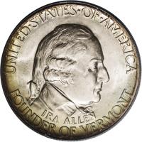 obverse of 1/2 Dollar - Vermont Sesquicentennial (1927) coin with KM# 162 from United States. Inscription: UNITED · STATES · OF · AMERICA IRA ALLEN FOUNDER OF VERMONT