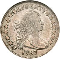 obverse of 1/2 Dollar - Draped Bust Half Dollar; Small eagle (1796 - 1797) coin with KM# 26 from United States.