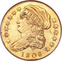 obverse of 2 1/2 Dollars - Turban Head Quarter Eagle (1808) coin with KM# 40 from United States. Inscription: LIBERTY 1808