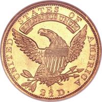 reverse of 2 1/2 Dollars - Turban Head Quarter Eagle (1829 - 1834) coin with KM# 49 from United States. Inscription: UNITED STATES OF AMERICA E PLURIBUS UNUM 2 1/2 D