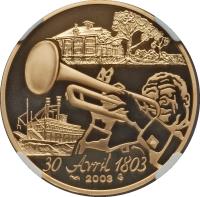 obverse of 20 Euro - Louisiana Purchase (2003) coin with KM# 1337 from France. Inscription: 30 Avril 1803 2003