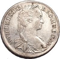 obverse of 15 Krajczár - Maria Theresa (1742 - 1744) coin with KM# 330 from Hungary. Inscription: M.THERES.DG.REG.HU.BU.A.A