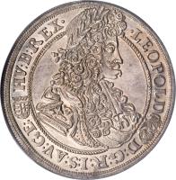 obverse of 1/2 Thaler - Leopold I (1690 - 1699) coin with KM# 220 from Hungary. Inscription: .LEOPOLD D:G:R:I:S:AV:GE:HV:B:REX.