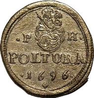 reverse of 1 Poltura - Leopold I (1695 - 1703) coin with KM# 245 from Hungary. Inscription: P H POLTVRA · 1696 ·