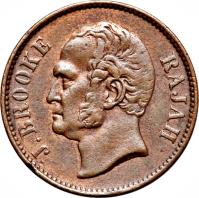 obverse of 1/2 Cent - James Brooke (1863) coin with KM# 2 from Sarawak. Inscription: J BROOKE RAJAH