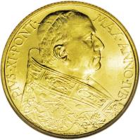 obverse of 100 Lire - Pius XI - Jubilee (1933) coin with KM# 19 from Vatican City.