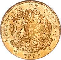 obverse of 8 Escudos (1846 - 1851) coin with KM# 105 from Chile.