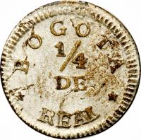 reverse of 1/4 Real (1837 - 1847) coin with KM# 90 from Colombia.