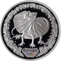 reverse of 5 Dollars - Elizabeth II - Sydney 2000 Olympics: Frilled-Necked Lizard - Sydney 2000 Silver Bullion; 3'rd Portrait (1998) coin with KM# 379 from Australia. Inscription: Sydney 2000 P