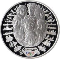 reverse of 5 Dollars - Elizabeth II - Sydney 2000 Olympics: A Sea Change II - Sydney 2000 Silver Bullion; 3'rd Portrait (1998) coin with KM# 380 from Australia. Inscription: Sydney 2000