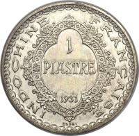 reverse of 1 Piastre (1931) coin with KM# E26 from French Indochina.