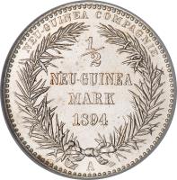 reverse of 1/2 Mark - Wilhelm II (1894) coin with KM# 4 from German New Guinea.