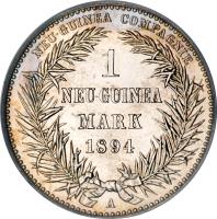 reverse of 1 Mark - Wilhelm II (1894) coin with KM# 5 from German New Guinea.