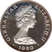 obverse of 1 Crown - Elizabeth II - Horatio Nelson (1980) coin with KM# 12a from Gibraltar. Inscription: GIBRALTAR ELIZABETH II · 1980 ·