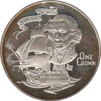 reverse of 1 Crown - Elizabeth II - Horatio Nelson (1980) coin with KM# 12a from Gibraltar. Inscription: NELSON 1758-1805 ONE CROWN