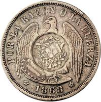 obverse of 1 Peso - Countermarked (1867 - 1890) coin with KM# 216 from Guatemala.