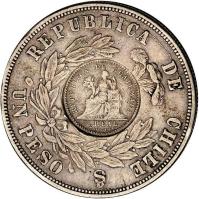 reverse of 1 Peso - Countermarked (1867 - 1890) coin with KM# 216 from Guatemala.