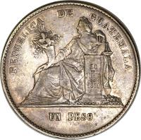 obverse of 1 Peso (1872 - 1873) coin with KM# 197 from Guatemala.