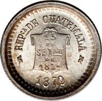 obverse of 1/2 Real (1878 - 1893) coin with KM# 147a from Guatemala. Inscription: REPca DE GUATEMALA