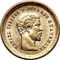 obverse of 4 Reales (1860 - 1864) coin with KM# 135 from Guatemala. Inscription: RAFAEL CARRERA P. DELARDE GUATEMALA