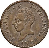 obverse of 50 Centimes (1828) coin with KM# 20a from Haiti.