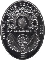 obverse of 2 Dollars - Elizabeth II - Coronation Egg - 4'th Portrait (2010) coin with KM# 213 from Niue. Inscription: 2 DOLLARS NIUE ISLAND ELIZABETH II 2010