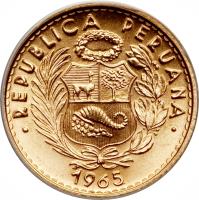 obverse of 10 Soles Oro (1956 - 1969) coin with KM# 236 from Peru.